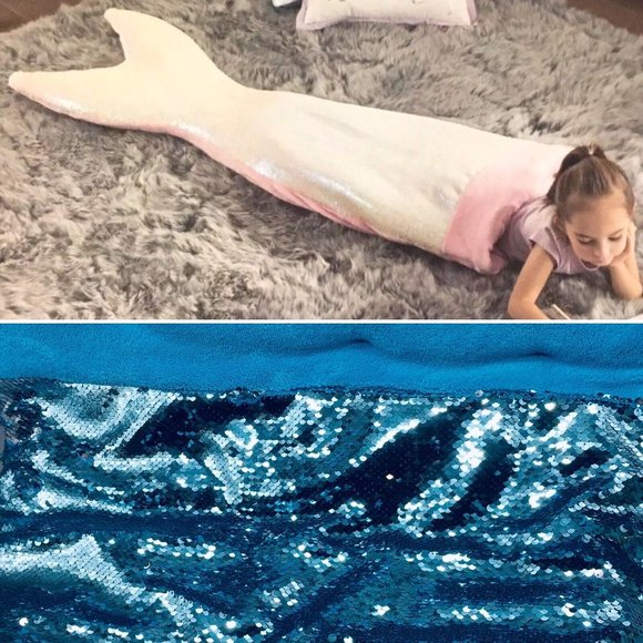Cynthia Rowley Ocean Blue Purple Sequins Mermaid Tail Sleeping Bag Snuggle Wrap - Picture 10 of 12